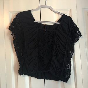 Free People Black Boho top with crochet detail